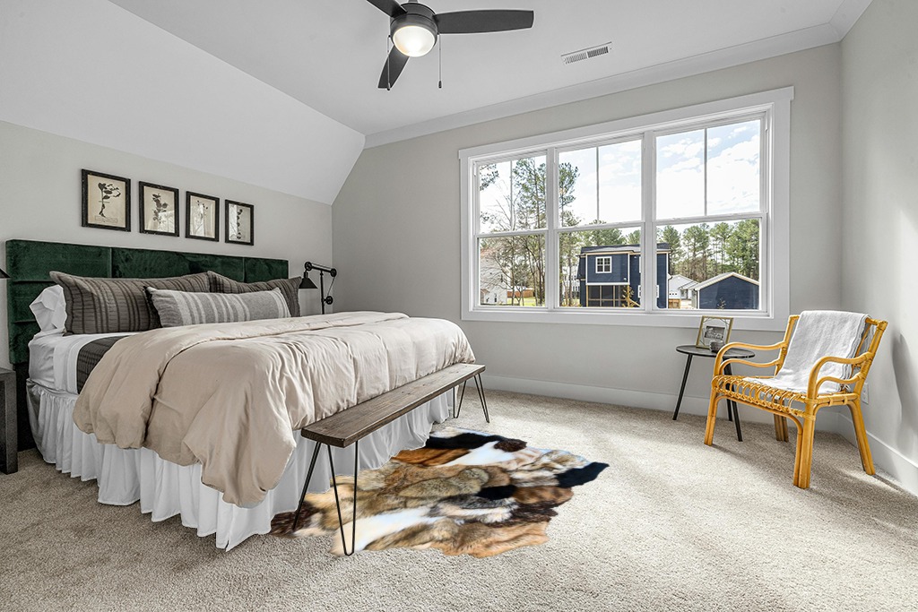 Fur Accents Pieced Fur Faux Animal Skin Rug, Fox, Wolf, Grizzly Bear, Golden Brown, Premium Plush Shag, Area Rug, Hand Made in America, Easy Care, Thick Plush Realistic, (5'x7') in Grey Traditional Bedroom with King Bed