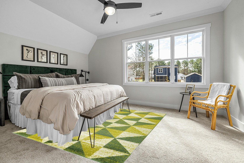 Antep Rugs Geometric 8x10 Modern Indoor Area Rug Siesta (Green, 7'10" x 10') in Grey Traditional Bedroom with King Bed