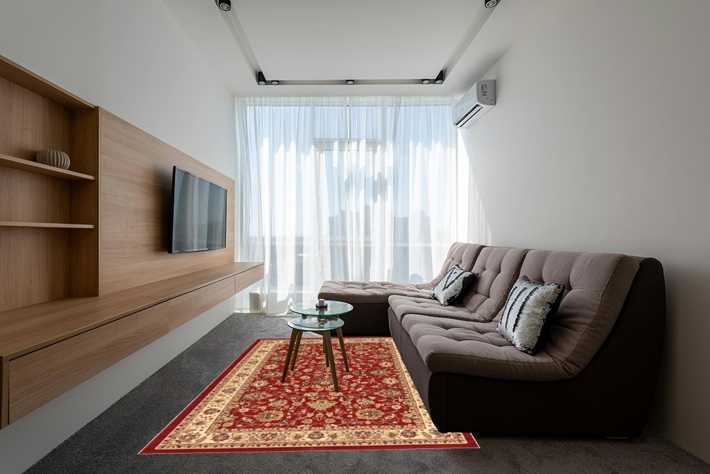 Unique Loom Sialk Hill Collection Area Rug - Washington (6' 1" x 9' Rectangle, Burgundy/ Cream) in Grey Living Room with Brown Couch