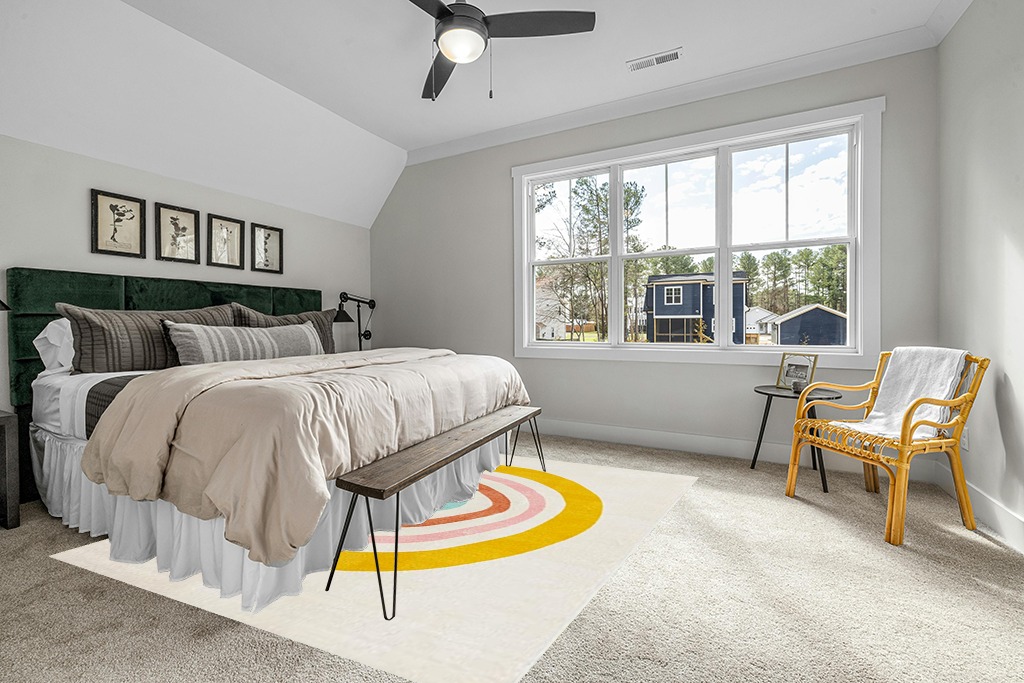 Unique Loom Whimsy Kids Collection Area Rug - Rainbow (7' 10" x 10' Rectangle, Ivory/Yellow) in Grey Traditional Bedroom with King Bed