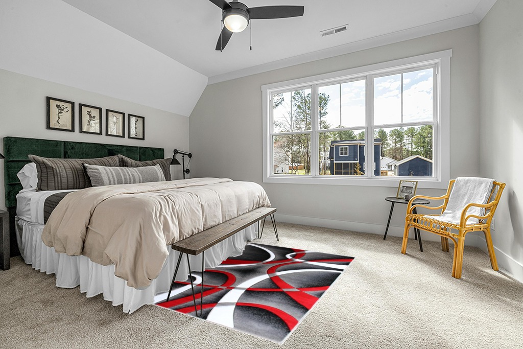 Masada Rugs, Sophia Collection Hand Carved Area Rug Modern Contemporary Red White Grey Black (5 Feet 3 Inch X 7 Feet) in Grey Traditional Bedroom with King Bed