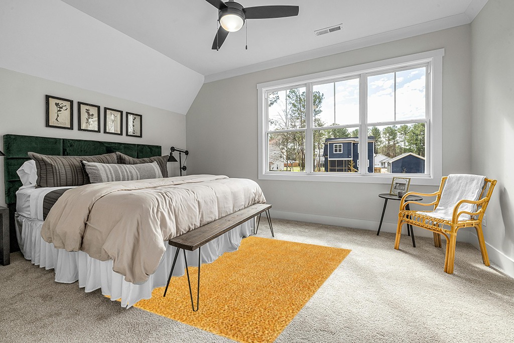 Rugs.com Zermatt Shag Collection Rug – 5' x 8' Sun Yellow Shag Rug Perfect for Bedrooms, Dining Rooms, Living Rooms in Grey Traditional Bedroom with King Bed