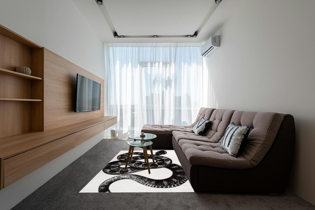 nuLOOM Thomas Paul Serpent Area Rug, 5x8, Black and White in Grey Living Room with Brown Couch