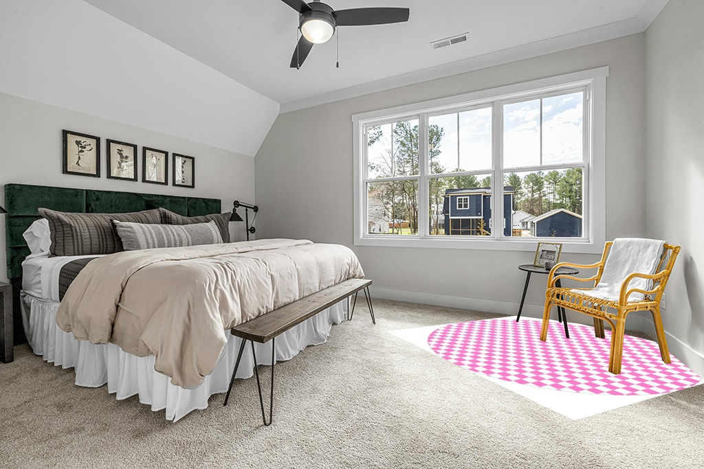 Full Size Round Checkers Area Rug, 3.3ft, Pink and White Checkered Checkerboard Pattern Circular Carpets Modern Geometric Home Decor Non-Slip Play Mat for Living Room Kids Bedroom Playroom Rug in Grey Traditional Bedroom with King Bed