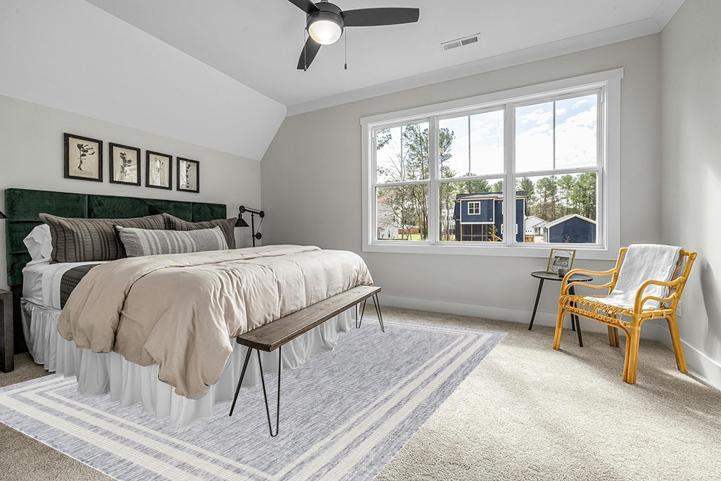 Mark&Day Outdoor Rugs, 9x12 Agency Cottage Denim Indoor/Outdoor Area Rug, Blue Ivory Carpet for Patio, Porch, Deck, Bedroom, Living Room or Kitchen (9'2" x 12') in Grey Traditional Bedroom with King Bed