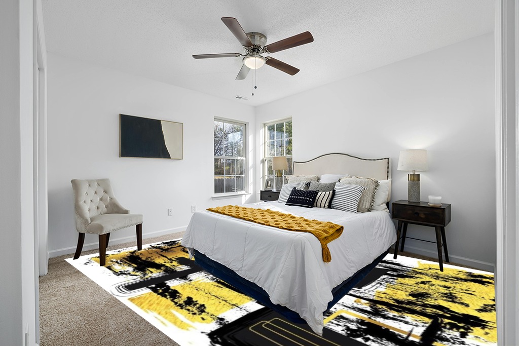 Soft Faux Wool Black White Gold Area Rug for Living Room Bedroom Dining Room Home Office Playroom Modern Contemporary Carpets 10x14 Washable Indoor Rug Runner in White and Yellow Modern Bedroom
