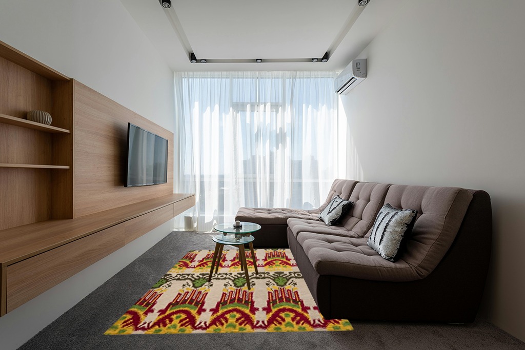 SAFAVIEH Ikat Collection Area Rug - 6' x 9', Beige & Yellow, Handmade Wool, Ideal for High Traffic Areas in Living Room, Bedroom (IKT464A) in Grey Living Room with Brown Couch