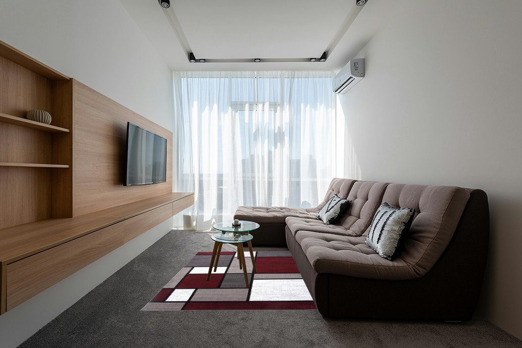 Rugshop Contemporary Modern Boxes Area Rug 5' 3" X 7' 3" Red in Grey Living Room with Brown Couch