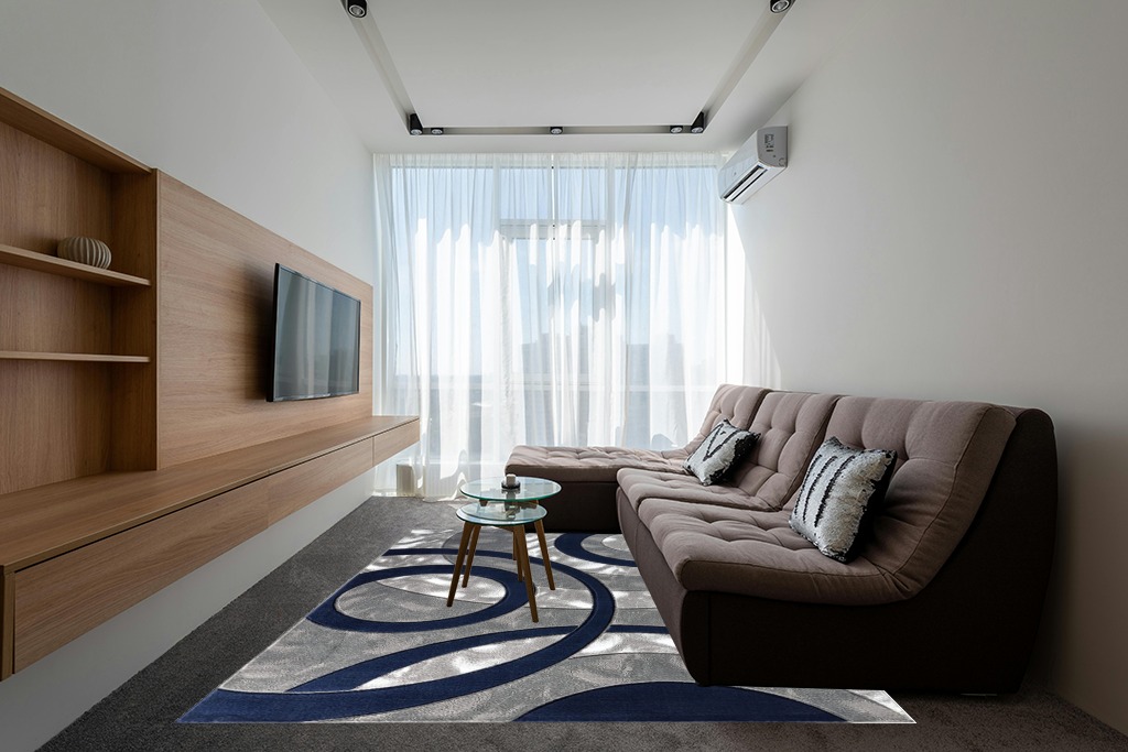 Navy Modern,contemporary Fluffy Living Room Area Rug in Grey Living Room with Brown Couch