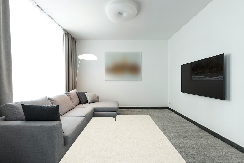 SAFAVIEH Popcorn Shag Collection Area Rug - 6' x 9', Ivory, Handmade, 1.8-inch Thick Ideal for High Traffic Areas in Living Room, Bedroom (SG267A) in Modern Living Room with Grey Couch