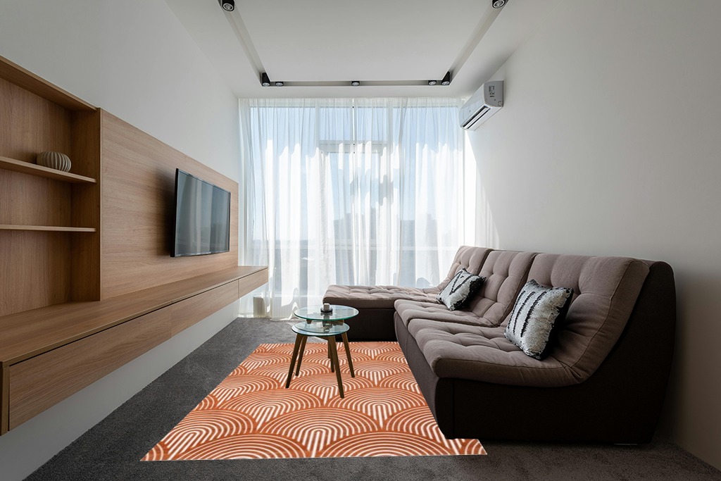 COZYLOOM Area Rug 6x9 Rugs for Living Room Modern Rug Ultra-Soft Abstract Low Pile Carpet Non-Slip Non-Shedding Bedroom Rug Indoor Foldable Thin Rug for Dining Room Nursery Kids Room Office Orange in Grey Living Room with Brown Couch