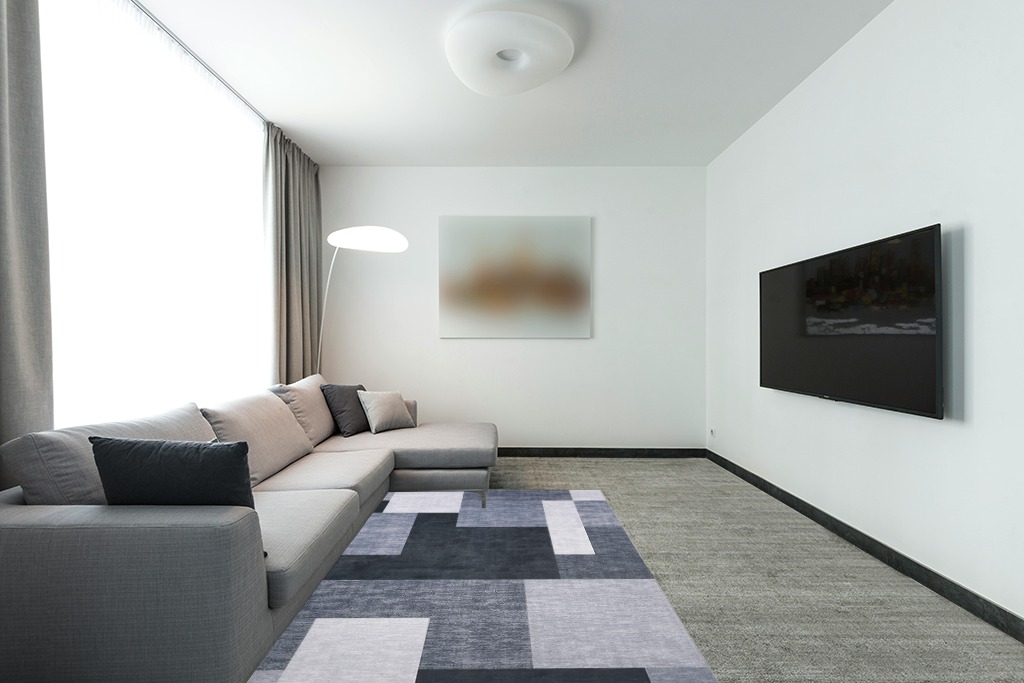 RUGSREAL Washable Rug for Living Room Low-Pile Non-Slip Throw Carpet Contemporary Morroccan Area Rug for Home Office, 5' x 8' Grey in Modern Living Room with Grey Couch