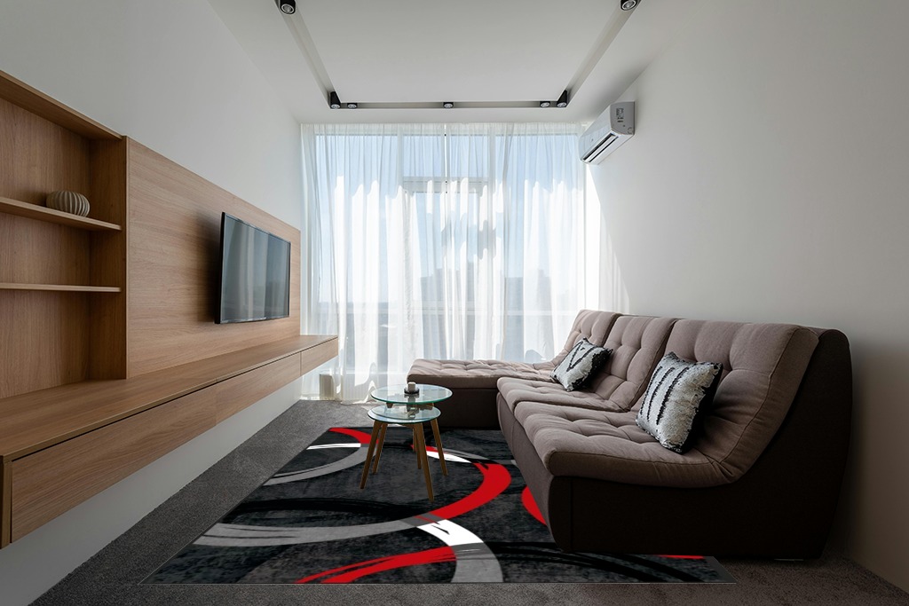 notepure Red Geometric Circle Area Rug for Living 8x10 in Grey Living Room with Brown Couch