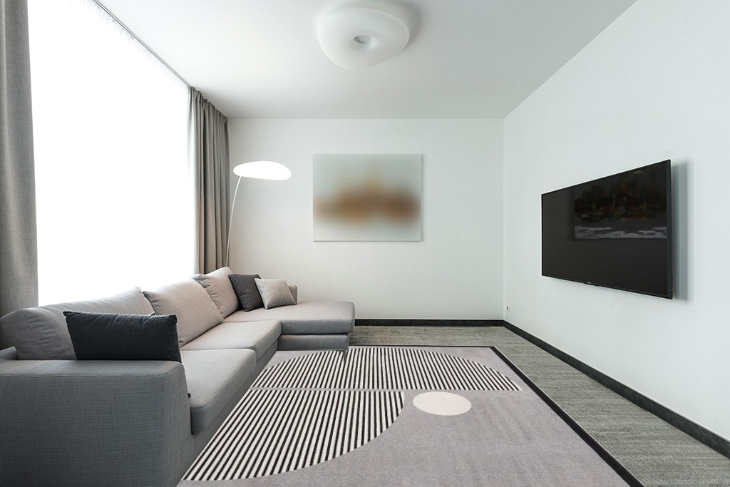 Nourison Modern Passion Geometric Grey/Black 7'10" x 9'10" Area -Rug, Easy -Cleaning, Non Shedding, Bed Room, Living Room, Dining Room, Kitchen (8x10) in Modern Living Room with Grey Couch