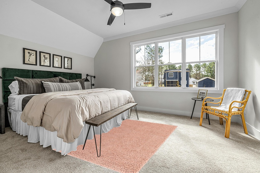 Everyday Shag Rug Pink in Grey Traditional Bedroom with King Bed