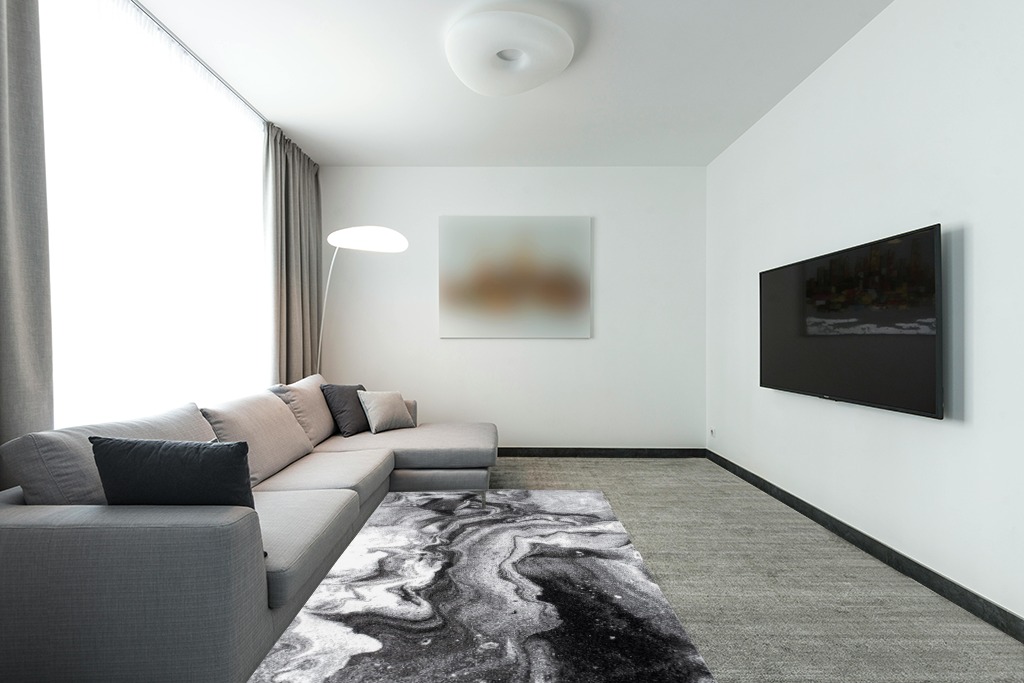 nuLOOM Remona Modern Abstract Area Rug, 5x8, Grey in Modern Living Room with Grey Couch