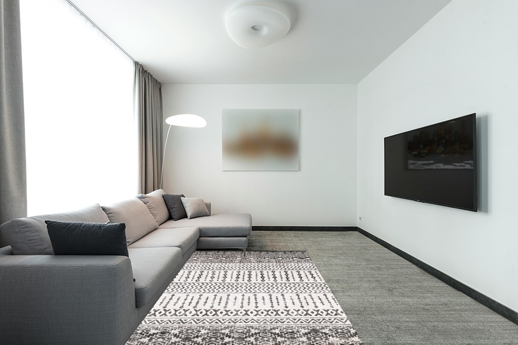Art&Tuft Area Rug Black in Modern Living Room with Grey Couch