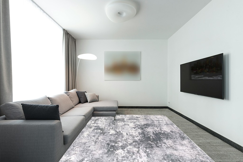 Area Rug Living Room Rugs: 8x10 Indoor Soft Fluffy Rug Abstract Carpet for Bedroom Kitchen Dining Room Floor Washable Plush Throw Large Accent Rug Home Office Nursery Decor - Gray in Modern Living Room with Grey Couch