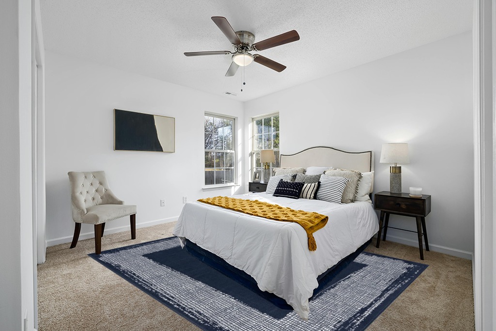 CAMILSON Navy Blue Area Rug 7'10" x 10', Easy-Cleaning Non-Shedding, Bordered for Living Room, Bedroom, Dining Room Navy Blue/Cream Indoor Area Rugs (8x10) in White and Yellow Modern Bedroom