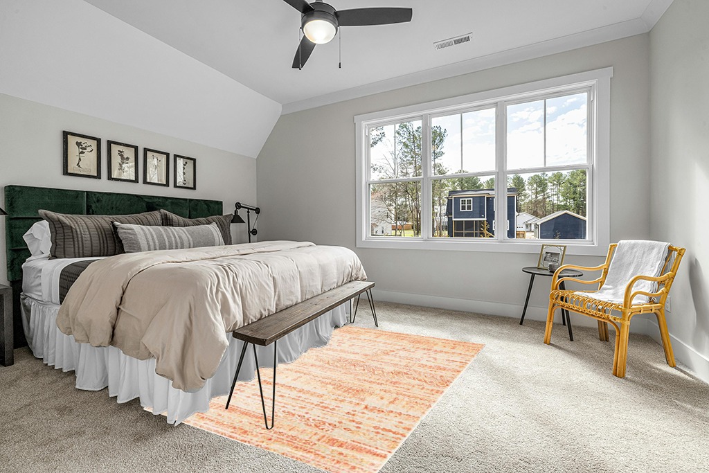 Unique Loom Helios Collection Geometric, Modern Striped, Vibrant Area Rug, 5' 0" x 8' 0", Orange/Ivory in Grey Traditional Bedroom with King Bed