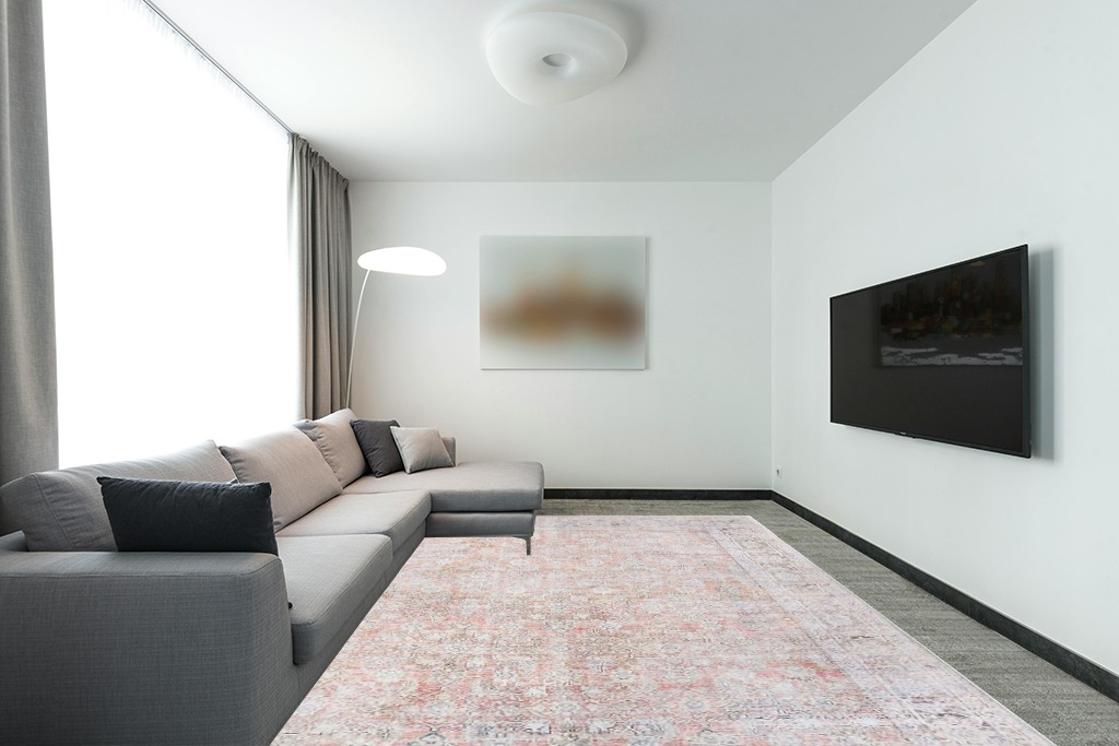 Superior Indoor Large Area Rug, Geometric Home Floor Decor, Farmhouse Aesthetic Rugs for Living Room/Dining, Kitchen, Entryway, Office, Bedroom Accent, Lottie Collection, Butterscotch, 9' x 12' in Modern Living Room with Grey Couch