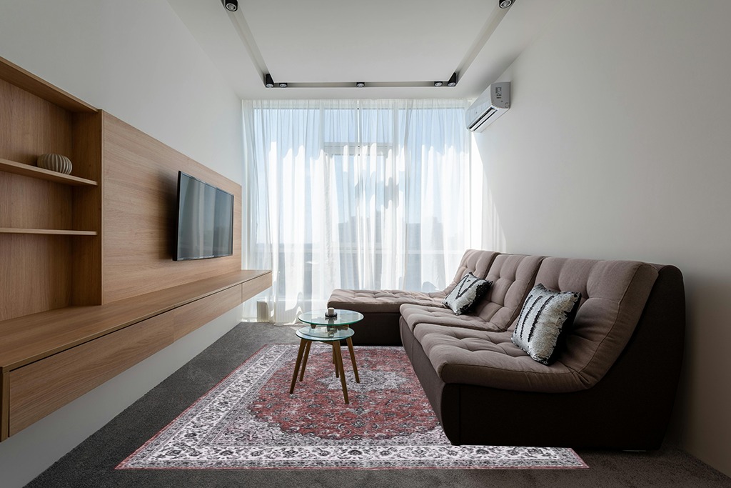 CAROMIO Vintage Area Rug in Grey Living Room with Brown Couch