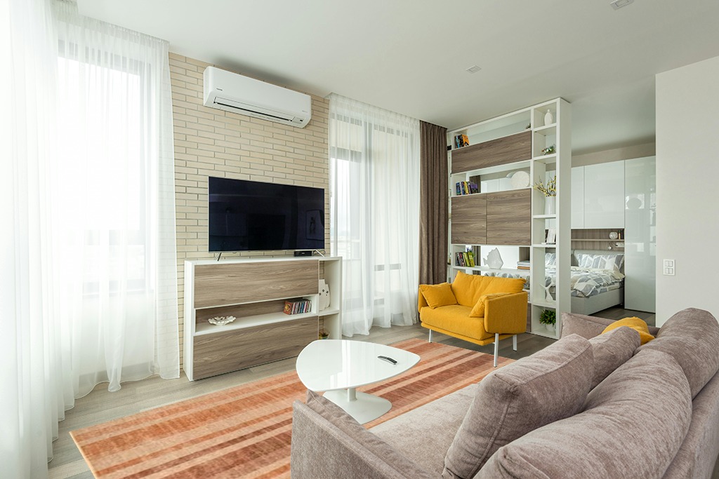 nuLOOM 8' x 10' Easy-Jute SuperiorWash Area Rug, Machine Washable, Non-Slip, for Living Room Bedroom Kids Room Nursery Home Decor, Elza Burnt Orange in Light Modern Living Room with TV
