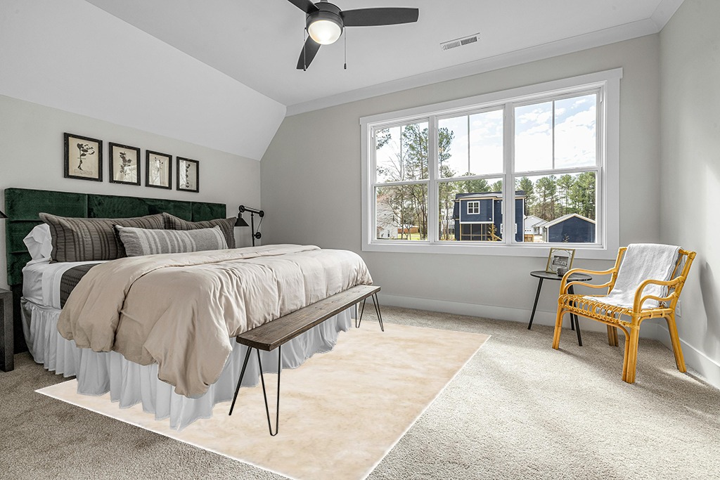 8' x 10' Ivory fluffy rug in Grey Traditional Bedroom with King Bed