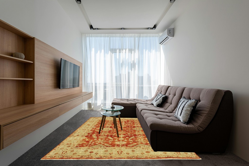 SAFAVIEH Oushak Collection Area Rug - 8' x 10', Rust & Ivory, Hand-Knotted Traditional Oriental Wool, Ideal for High Traffic Areas in Living Room, Bedroom (OSH119A) in Grey Living Room with Brown Couch