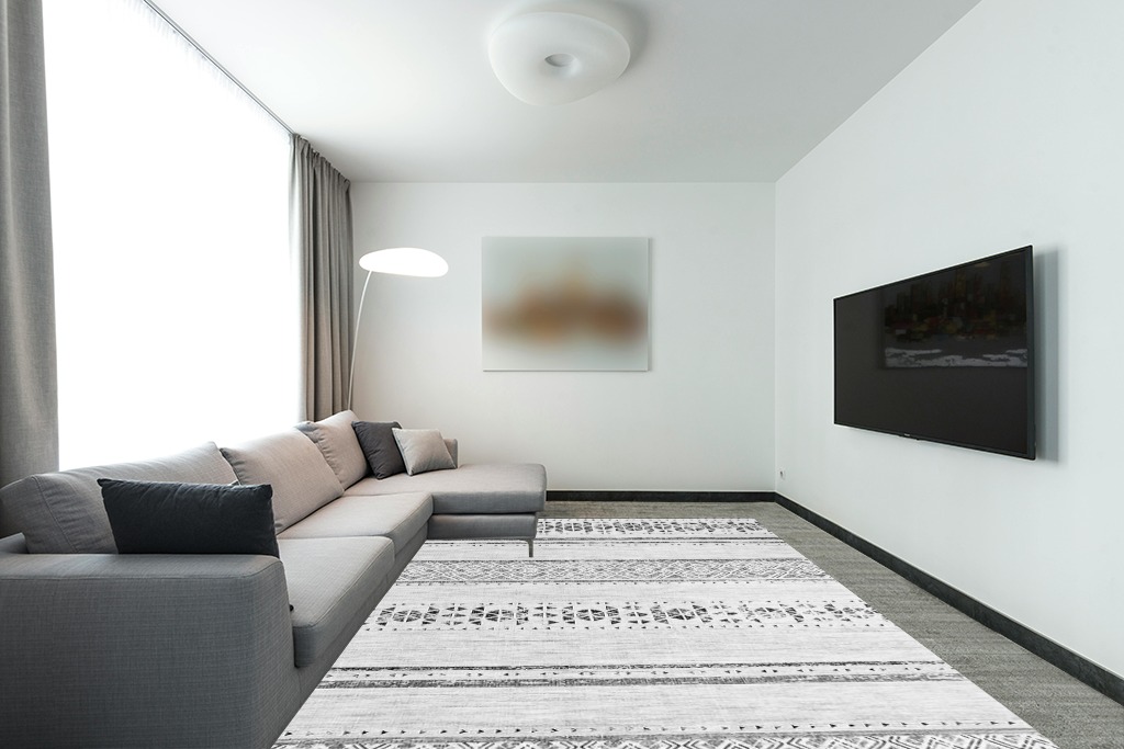 Area Rugs 9x12 Living Room: Large Machine Washable Rug with Non-Slip Backing Stain Resistant Soft Geometric Moroccan Carpet for Bedroom Dining Nursery Room Home Office - Gray/Ivory in Modern Living Room with Grey Couch