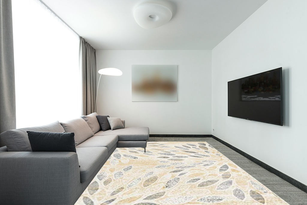 Unique Loom Sumter Collection Area Rug - Rhett (9' x 12' Rectangle, Yellow/ Gray) in Modern Living Room with Grey Couch