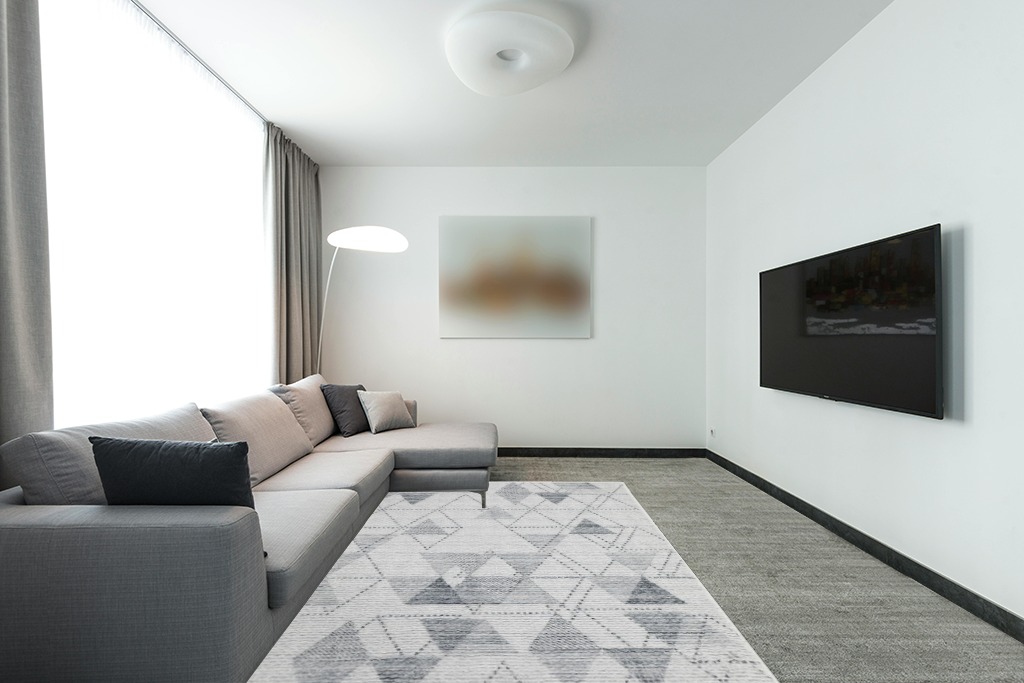 FairOnly Area Rug 6x9 Modern Geometric Rug Grey Abstract Area Rug for Living Room, Dining Room Rug, Bedroom Carpet, Indoor Non Skid Rubber Backed Area Rugs, Grey 6x9 in Modern Living Room with Grey Couch