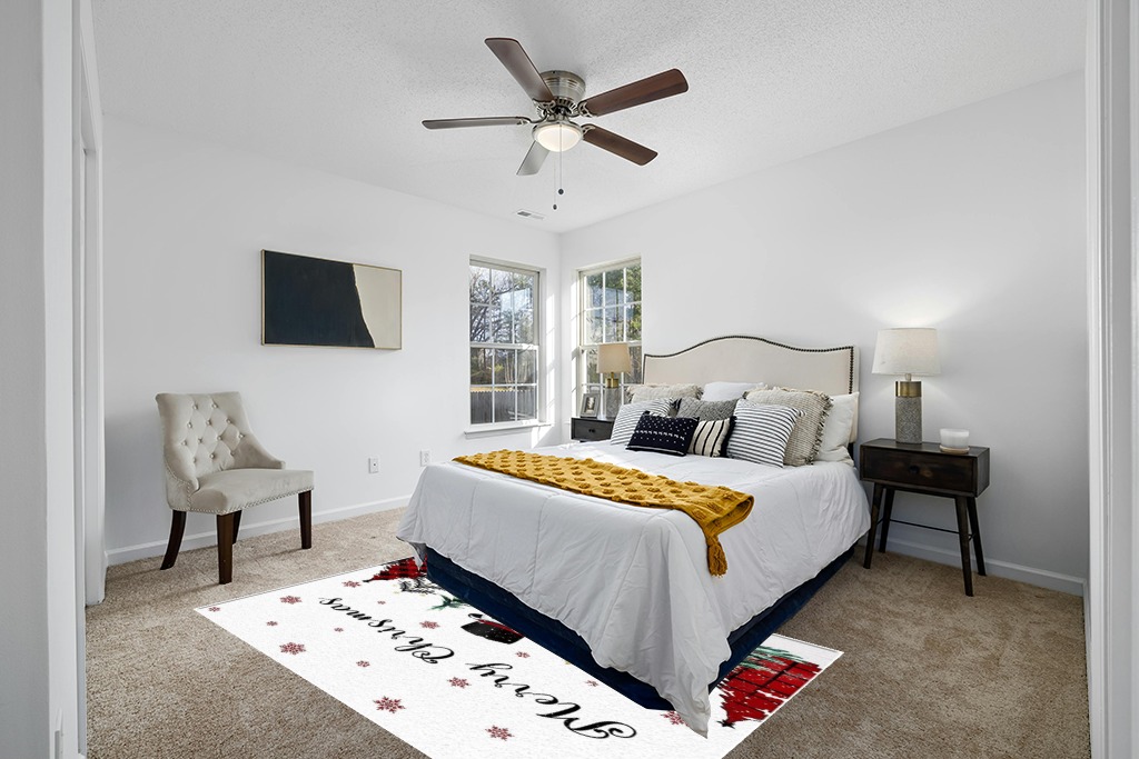 Christmas Snowman Area Rug for Living Room, Rectangular Indoor Carpet - 5' x 8', Winter Snowflake Xmas Tree Plaid Non-Skid Bathroom Mat Kitchen Runner Rugs for Bedroom in White and Yellow Modern Bedroom