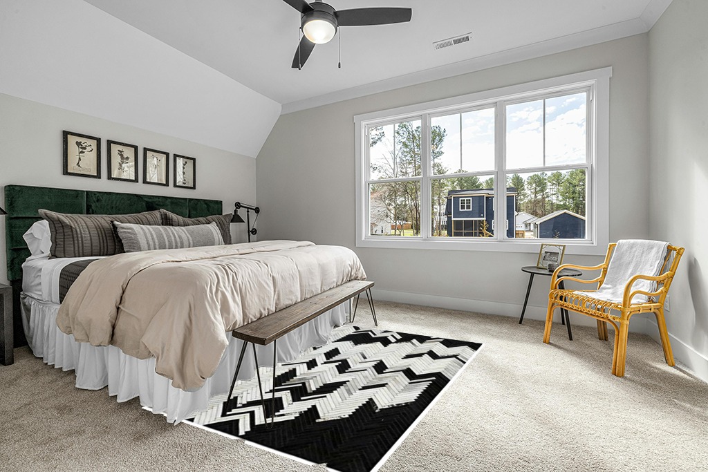 Handmade Black and White Cowhide Patchwork Rug - Black and White with Grayish Stripes Herringbone Chevron Patchwork Cowhide Rug 5 ft X 8 ft in Grey Traditional Bedroom with King Bed