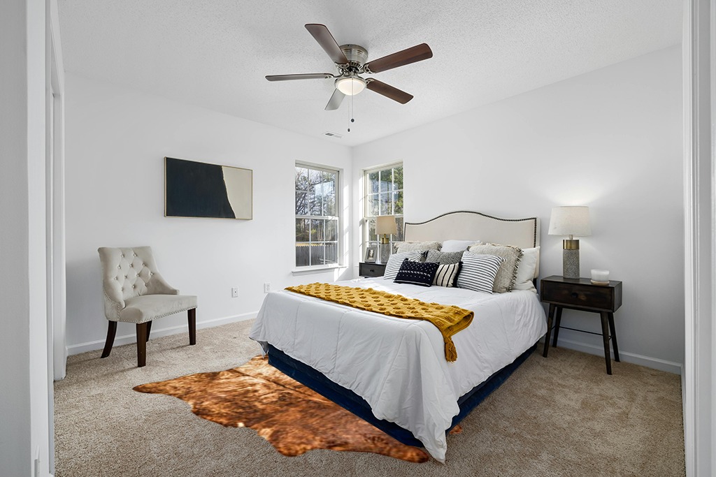 NativeSkins Brindle Faux Cowhide Rug - Sahara Sands (4.6ft x 6.6ft) - Cow Print Area Rug for a Western Boho Decor - Synthetic, Cruelty-Free Animal Hide Carpet with No-Slip Backing, Cow Print Rug in White and Yellow Modern Bedroom