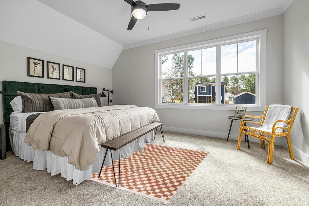 Hauteloom Pertek Checkered Tile Living Room Bedroom Dining Room Area Rug - Bohemian Boho Carpet - Square Tile Farmhouse - Faded Distressed - Cream, Beige, Light Red, Somon - 5'3" x 7' in Grey Traditional Bedroom with King Bed