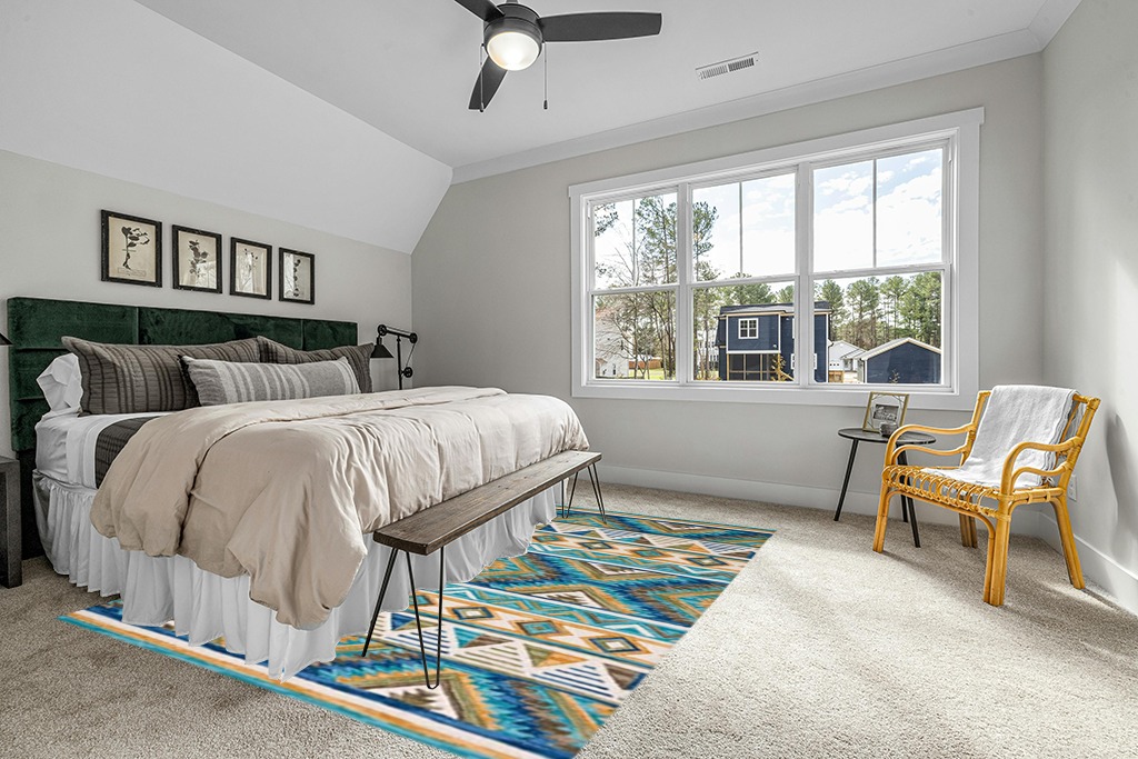SAFAVIEH Aspen Collection Area Rug - 8' x 10', Blue & Yellow, Handmade Boho Wool, Ideal for High Traffic Areas in Living Room, Bedroom (APN352M) in Grey Traditional Bedroom with King Bed