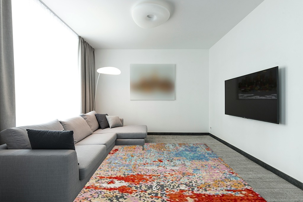SAFAVIEH Provance Collection Area Rug - 8' x 10', Yellow & Red, Boho Chic Cotton Design, Easy Care, Ideal for High Traffic Areas in Living Room, Bedroom (PRV176C) in Modern Living Room with Grey Couch