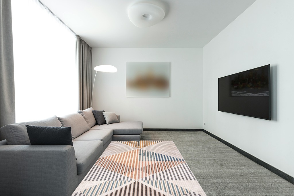 nuLOOM Skyler Contemporary Geometric Diamond Area Rug, 5x8, Beige in Modern Living Room with Grey Couch