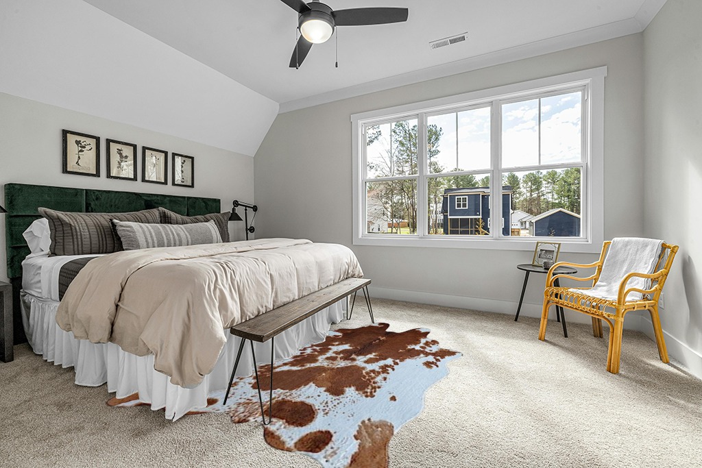 rugoo Premium Brown Cowhide Rug 6.4 ft x 8.5 ft Faux Cowhide Rug Cow Print Rug Faux Animal Skin Rug for Living Room Bedroom Nursery Western Decor in Grey Traditional Bedroom with King Bed