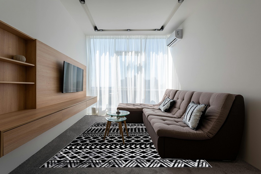 CAMILSON Boho Moroccan Area Rug, 8x10 Geometric, Diamond Design for Living Room Bedroom Black/White Indoor Area Rugs Bohemian in Grey Living Room with Brown Couch