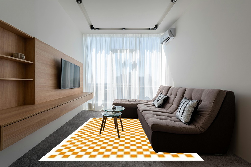 JROSING Checkered 8x10 Rug, Orange Checkerboard Modern Boho Washable Foldable Large Area Rugs for Living Room, Low Pile Ultrathin Nonslip Indoor Carpet for Office Bedroom Diningroom Classroom Playroom in Grey Living Room with Brown Couch
