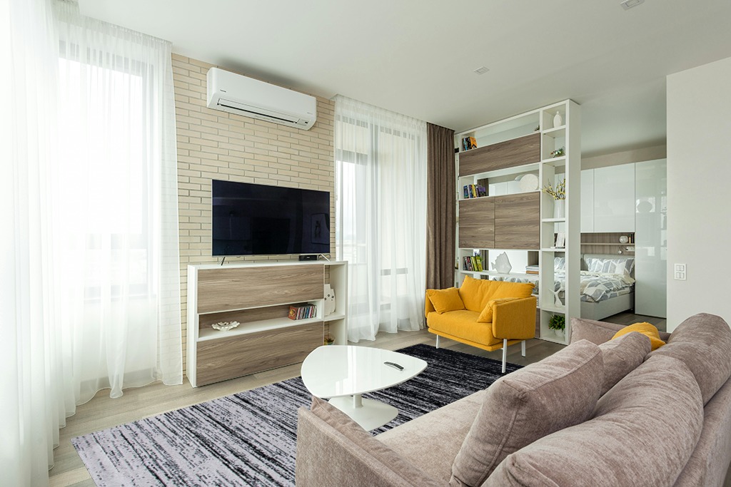 ‎Ivory / Silver ‎Retro ‎Non shedding, Stain Resistant, Pet friendly ‎Living Room ‎Area Rug in Light Modern Living Room with TV