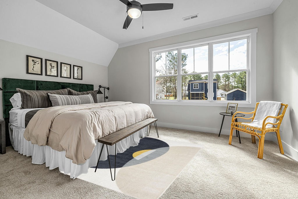 Abani Geometric Beige/Charcoal Yellow Area Rug - 5'x 8' - Modern Half-Moon Design Mid-Century Deco - Easy to Clean - Durable for High Traffic Areas – Bedroom & Office - Medium Pile in Grey Traditional Bedroom with King Bed