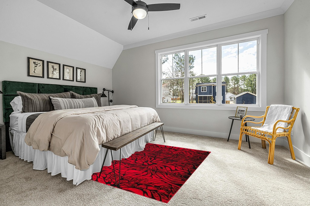 Antep Rugs Floral 5x7 Abstract Indoor Area Rug Siesta (Red Black, 5'3" x 7') in Grey Traditional Bedroom with King Bed