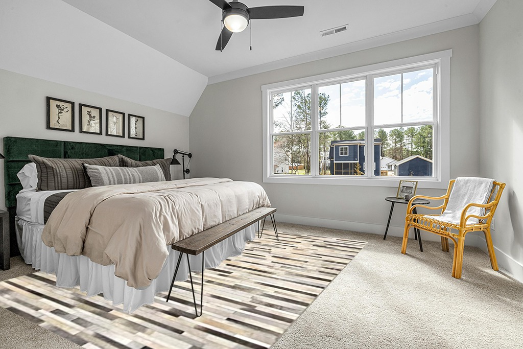Leather Area Rug Patchwork Stripe Style in Various Sizes from Cow Hide | Luxury Carpet for Indoor use (9x12) in Grey Traditional Bedroom with King Bed