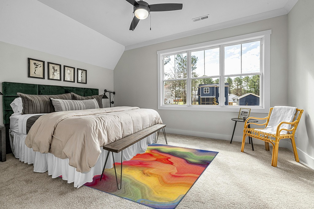 SAFAVIEH Paint Brush Collection Area Rug - 5'5" x 7'6", Fuchsia & Yellow, Non-Shedding Machine Washable & Slip Resistant Ideal for High Traffic Areas in Living Room, Bedroom (PTB123A) in Grey Traditional Bedroom with King Bed