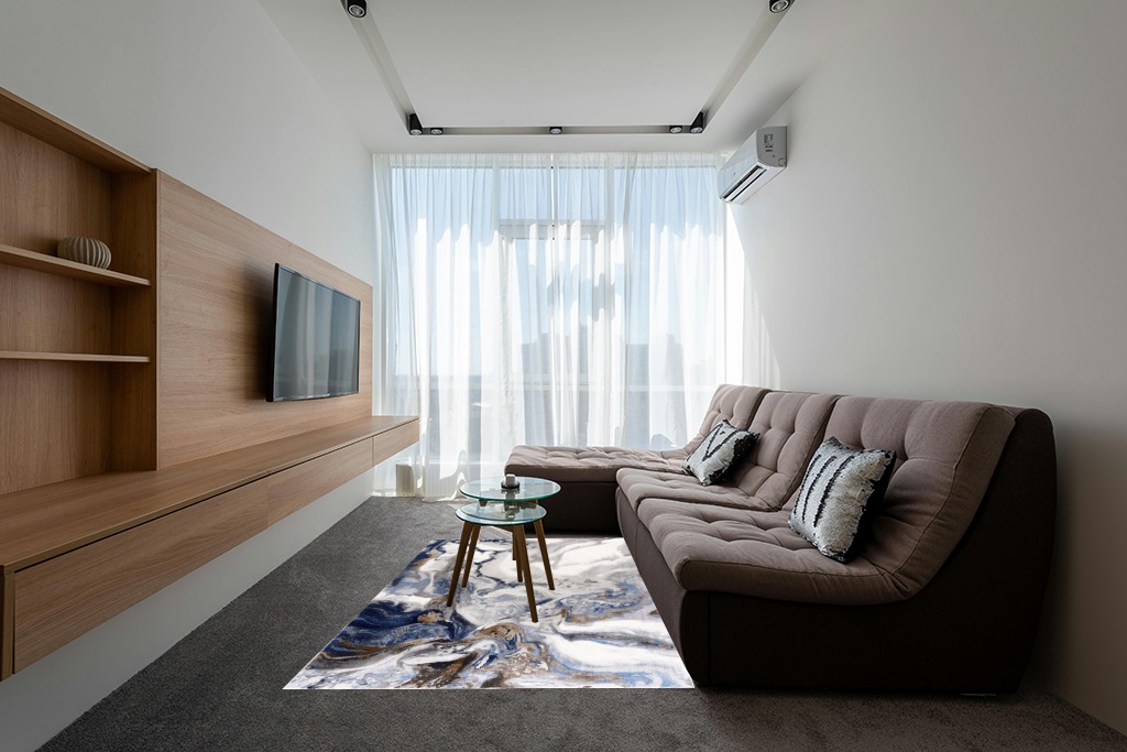Abani Rugs Abstract Design 5’3” x 7’6” (5'x8') Bedroom Rug - Grey, Brown & Blue Modern Multi-Dimensional Non-Shedding Area Rug in Grey Living Room with Brown Couch