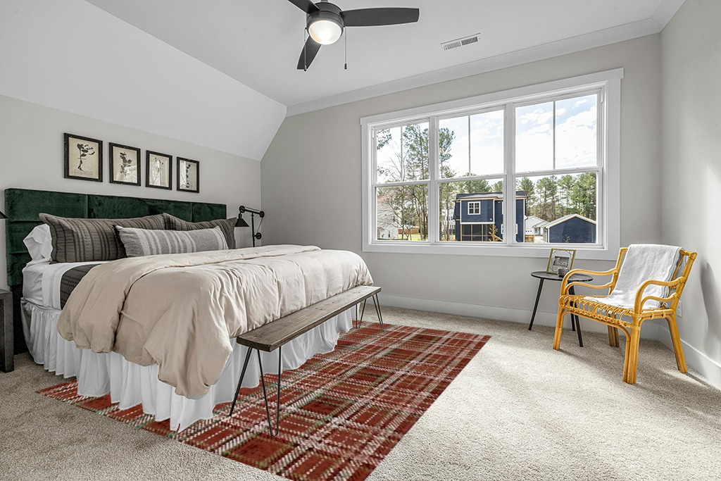 Bavni Area Rugs 8x10, Buffalo Plaid Washable Rug for Living Room Bedroom, Holiday Decor Christmas Rug Floor Cover, Low Pile Lightweight Non Slip with Gripper, Red Square Print in Grey Traditional Bedroom with King Bed