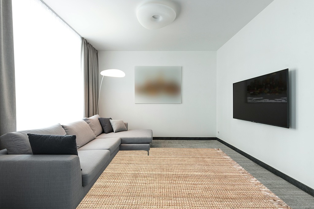 nuLOOM Daniela Farmhouse Chunky Jute Area Rug, 8' 6" x 11' 6", Natural in Modern Living Room with Grey Couch
